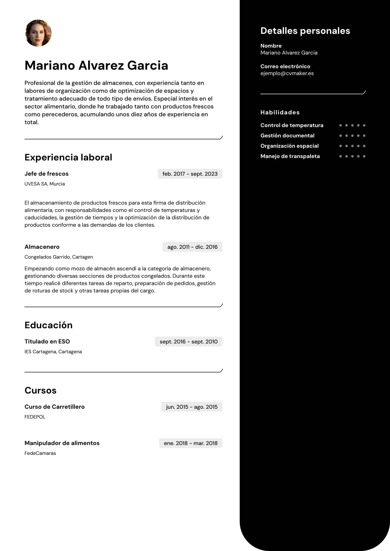 curriculum para almacen